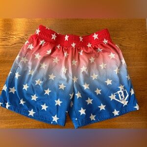 Baseball 1010 Red and White Star Patterned Shorts - youth large